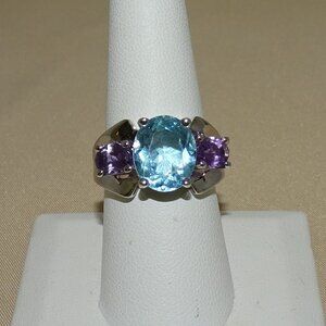BETTA STERLING RING BLUE BRIAZIL TOPAZ WITH PURPLE AMETHYST